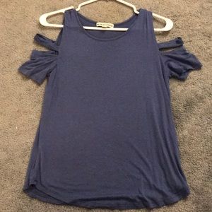Blue off-the-shoulder blouse